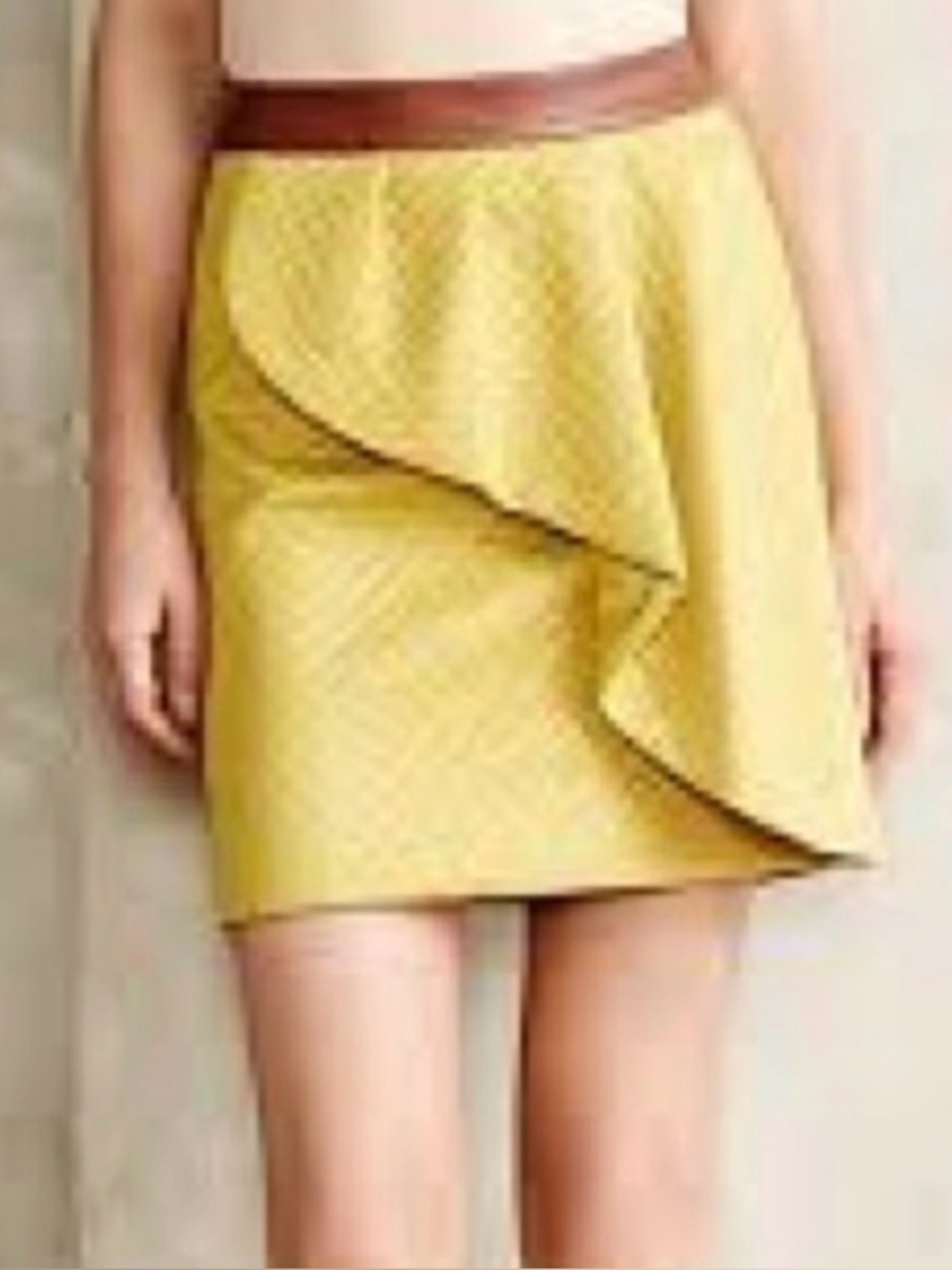 Anthropologie. HD in Paris. Mustard Petal Quilted Mini Skirt. Size 4.